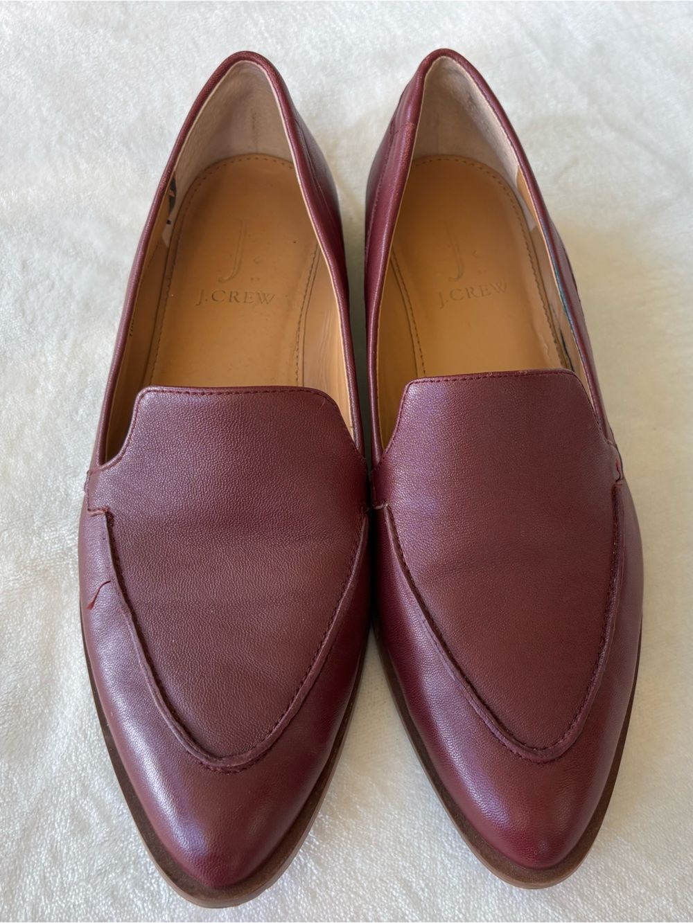 J. Crew Women’s Burgundy Leather Pointed Loafers - Picture 2 of 9